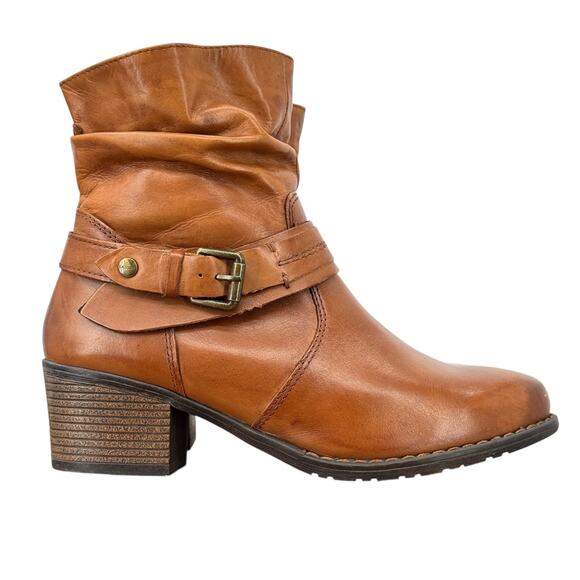 Lasocki Scrunchy Western Boot Leather Women's SZ 39 Leather Brown Zip Buckle - Picture 1 of 12